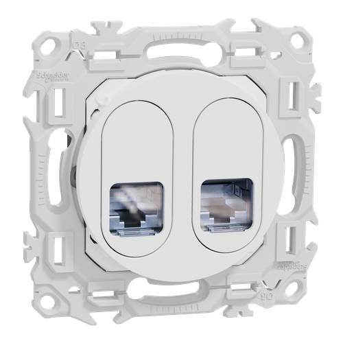double prise RJ45 Schneider Odace blanc craie