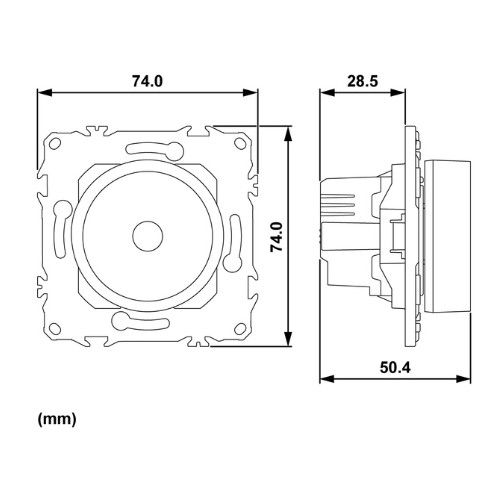 variateur rotatif Schneider Wiser Odace blanc - schéma avec dimensions