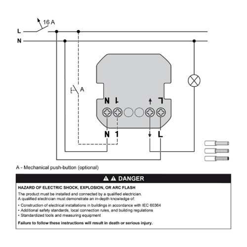 interrupteur poussoir Schneider Wiser Odace - schéma de câblage