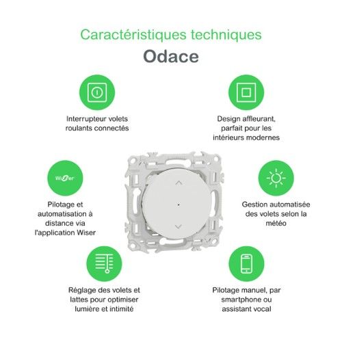 Caractéristiques techniques interrupteur volet roulant Schneider Wiser Odace