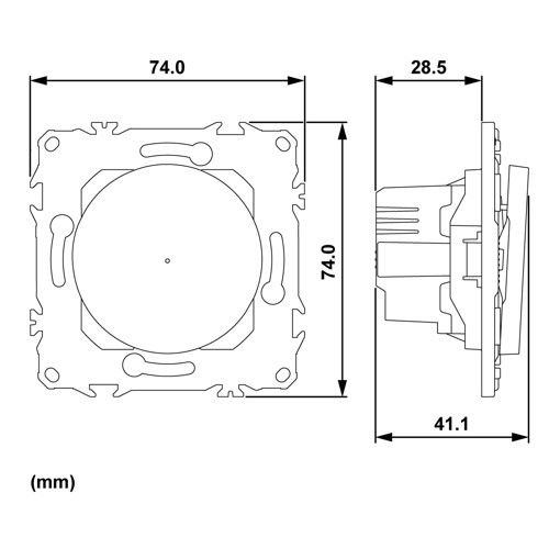 interrupteur volet roulant Schneider Wiser Odace - schéma avec dimensions