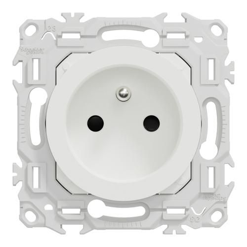 Prise 2P+T à puits Schneider Odace blanc - vue de face