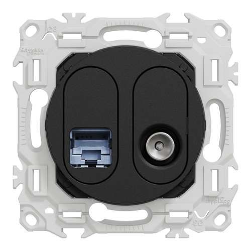 prise mixte RJ45+TV Schneider Odace noir - vue de face
