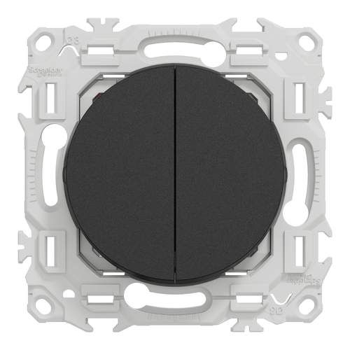 double interrupteur Schneider Odace noir - vue de face