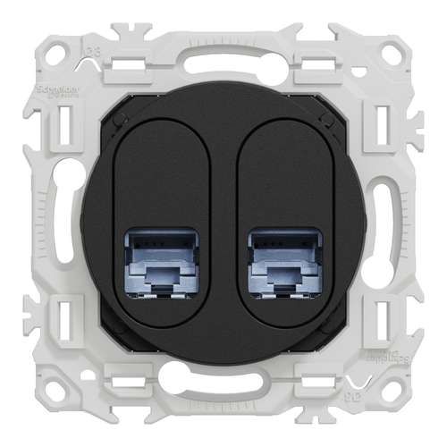 prise double RJ45 Schneider Odace noir - vue de face