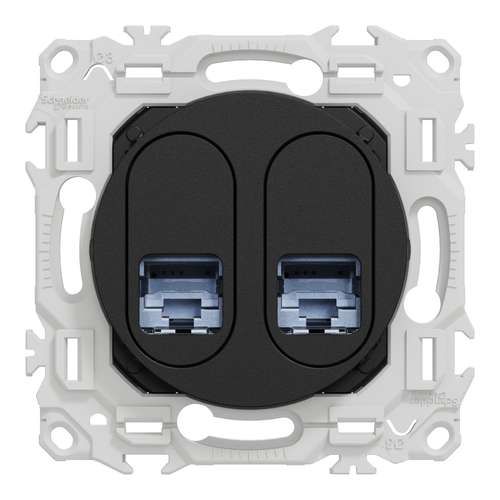 prise RJ45 double Schneider Odace noir - vue de face