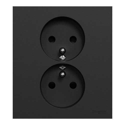 double prise de courant Schneider Odace noir mat - vue de face
