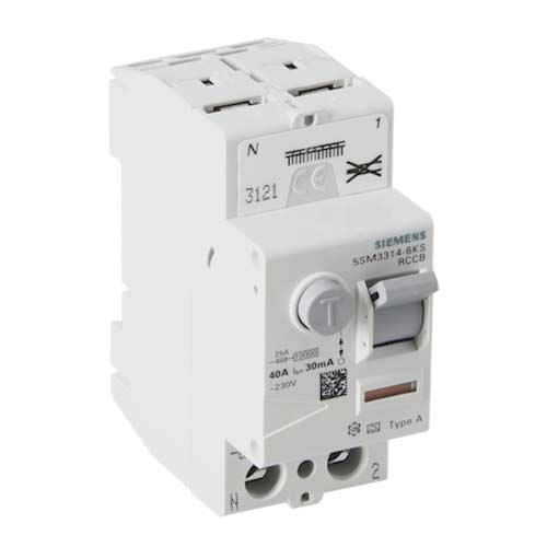 Vue du dessus de l'interrupteur Différentiel SIEMENS 40A 30mA TYPE A auto