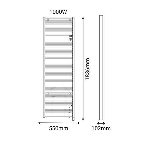 Sèche serviettes connecté Thermor Riva 5 blanc 1000W - schéma avec dimensions