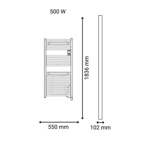 Sèche serviettes Thermor Riva 5 500W gris menhir - schéma avec dimensions