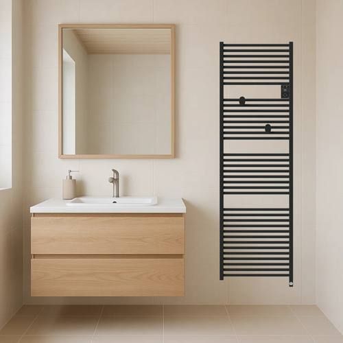 Sèche serviettes connecté Thermor Riva 5 1000W noir carbone - photo intérieur salle de bain