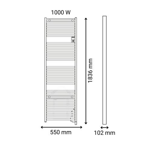 Sèche serviettes connecté Thermor Riva 5 1000W noir carbone - schéma avec dimensions