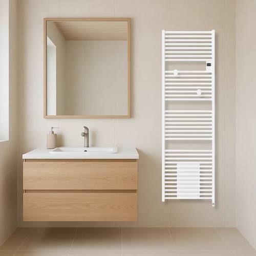 Sèche serviettes connecté avec soufflerie Thermor Riva 5 2000W blanc - photo ambiance salle de bain