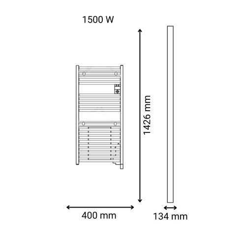 Sèche serviettes connecté avec soufflerie Thermor Riva 5 1500W gris menhir - schéma avec dimensions