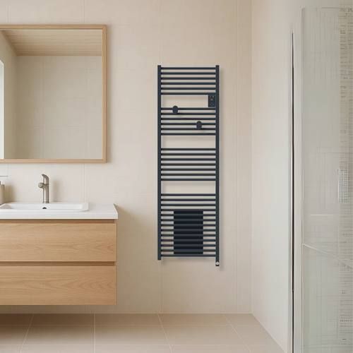 Sèche serviettes connecté avec soufflerie Thermor Riva 5 1750W gris ardoise - photo ambiance salle de bain