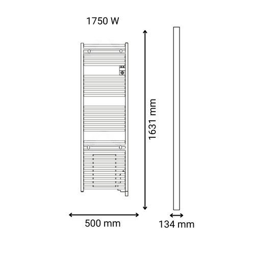 Sèche serviettes connecté avec soufflerie Thermor Riva 5 1750W noir carbone - schéma avec dimensions