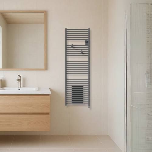 Sèche serviettes connecté avec soufflerie Thermor Riva 5 1750W gris menhir - photo salle de bain