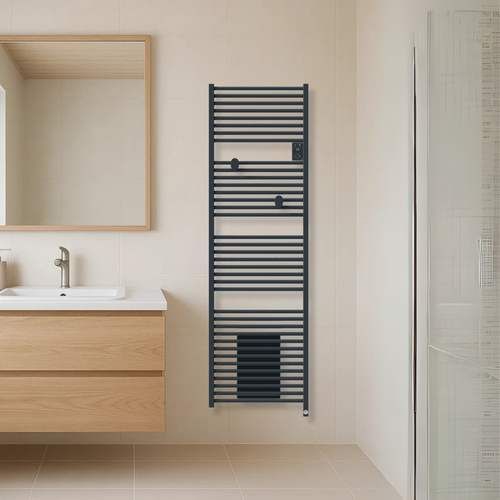 Sèche serviettes connecté avec soufflerie Thermor Riva 5 2000W gris ardoise - photo salle de bain