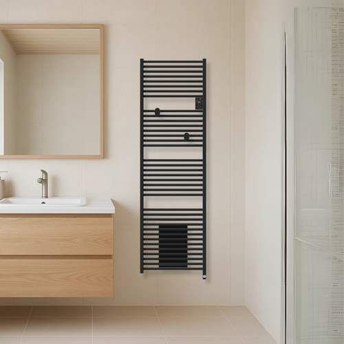 Sèche serviettes connecté avec soufflerie Thermor Riva 5 2000W noir carbone - photo salle de bain