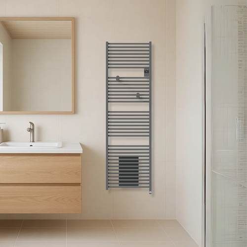 Sèche serviettes connecté avec soufflerie Thermor Riva 5 2000W gris menhir - photo salle de bain