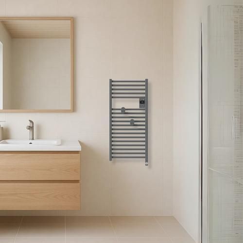 Sèche serviette connecté étroit Thermor Riva 5 300W gris menhir - photo salle de bain