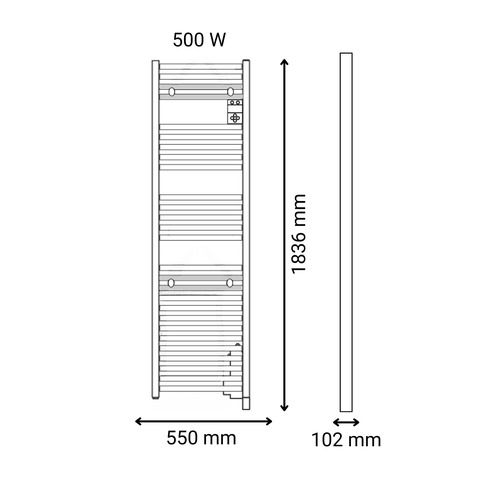 Sèche serviettes connecté étroit Thermor Riva 5 500W gris menhir - schéma avec dimensions