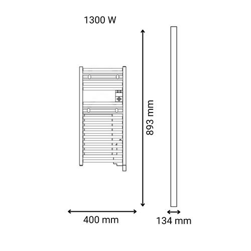 Sèche serviettes connecté étroit avec soufflerie Thermor Riva 5 1300W gris menhir - schéma avec dimensions