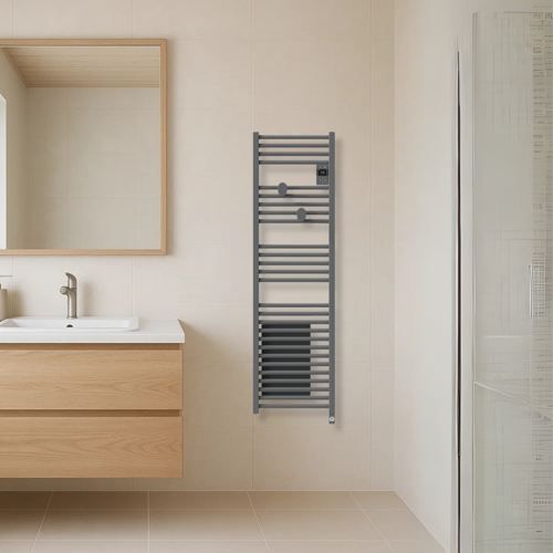 sèche serviette connecté étroit avec soufflerie Thermor Riva 5 1500W gris menhir - photo salle de bain