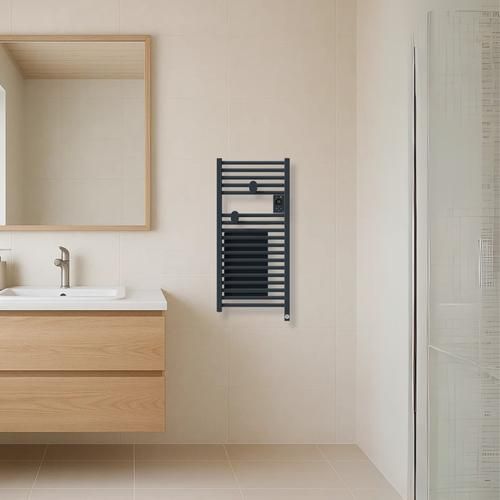 Sèche serviettes connecté étroit avec soufflerie Thermor Riva 5 1300W gris ardoise - photo salle de bain