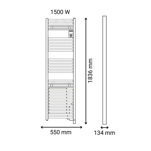 sèche serviette connecté étroit avec soufflerie Thermor Riva 5 1500W gris ardoise - schéma avec dimensions