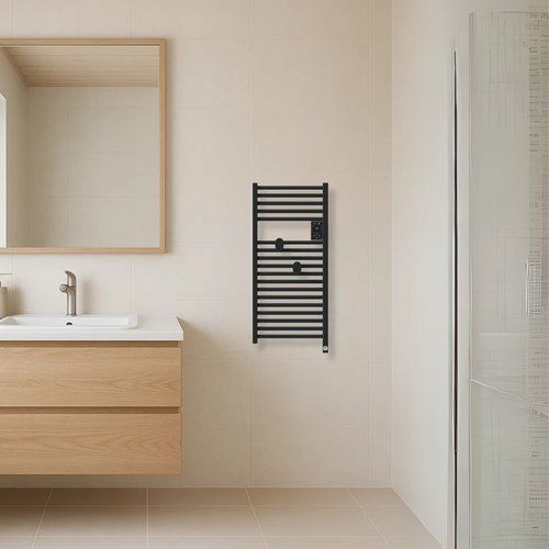 Sèche serviettes connecté étroit Thermor Riva 5 300W noir carbone - photo salle de bain