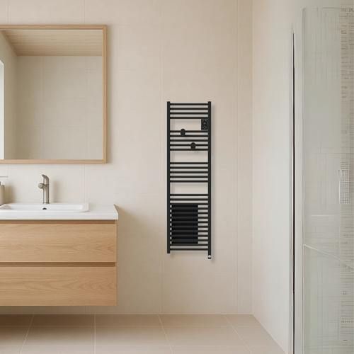 sèche serviette connecté étroit avec soufflerie Thermor Riva 5 1500W noir carbone - photo salle de bain