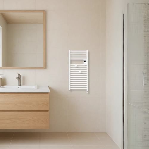 Sèche serviettes connecté étroit Thermor Riva 5 300W blanc brillant - photo salle de bain