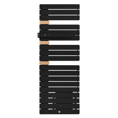 Le corps de chauffe noir carbone et les entretoises en chêne clair donne une fière allure à ce sèche-serviettes connecté Allure 3 de Thermor !