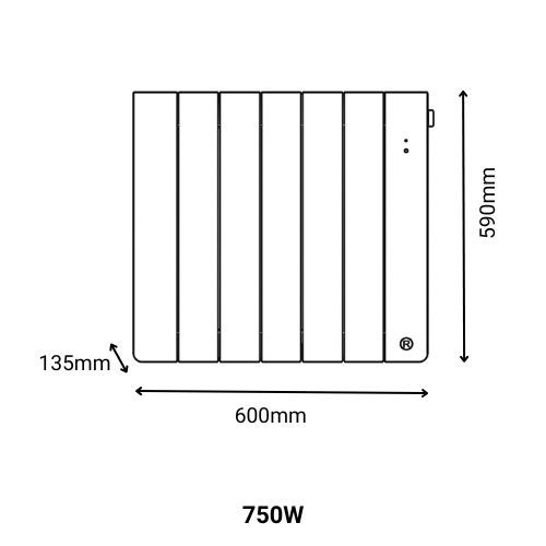 Dimensions du radiateur électrique horizontal Thermor Bilbao 4 750W coloris ardoise