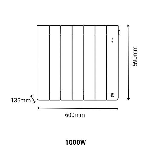Dimensions du radiateur électrique horizontal Thermor Bilbao 4 1000W coloris ardoise
