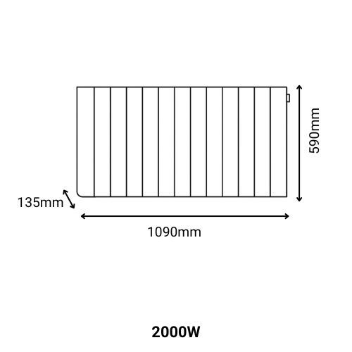 Dimensions du radiateur électrique horizontal Thermor Bilbao 4 2000W coloris gris ardoise