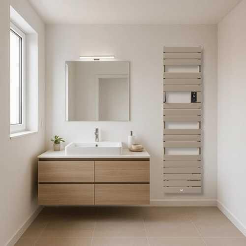 Sèche serviette électrique étroit avec soufflerie Thermor Riviera 2 1500W brun sable - photo ambiance salle de bain