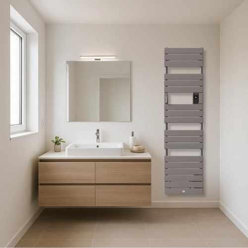 Sèche serviette électrique étroit avec soufflerie Thermor Riviera 2 1500W gris roche - photo ambiance salle de bain