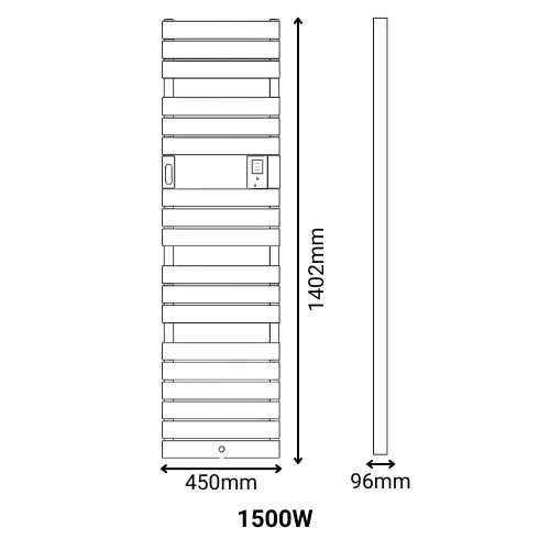 Dimensions sèche serviette électrique étroit avec soufflerie Thermor Riviera 2 1500W noir carbone