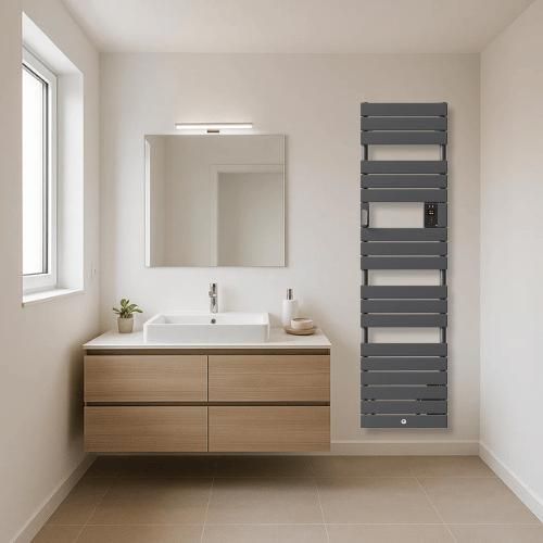 Sèche serviettes électrique étroit Thermor Riviera 2 avec soufflerie 1750W gris menhir - photo intérieur