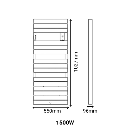 Sèche-serviettes THERMOR Riviera 2 avec soufflerie 1500W gris roche - dimensions