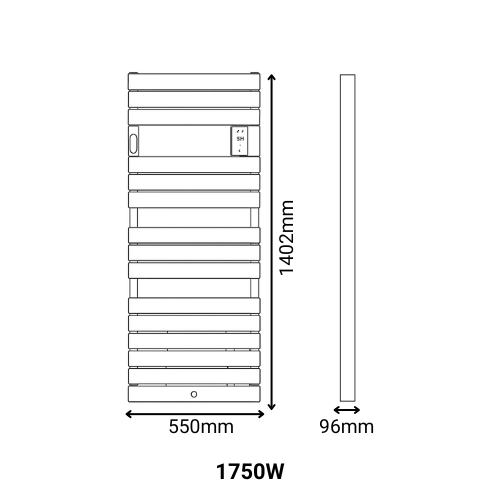 Sèche serviettes électrique Thermor Riviera 2 avec soufflerie 1750W gris roche - dimensions
