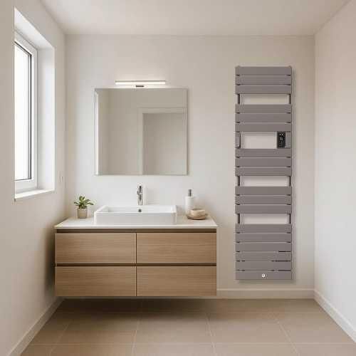 Sèche serviette électrique étroit avec soufflerie Thermor Riviera 2 1750W gris roche - photo ambiance salle de bain
