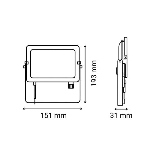 Projecteur extérieur LED extra plat TCIAO 230V 20W/30W 2270lm à 3730lm 3CCT noir réf.TLS8040 - schéma avec dimensions