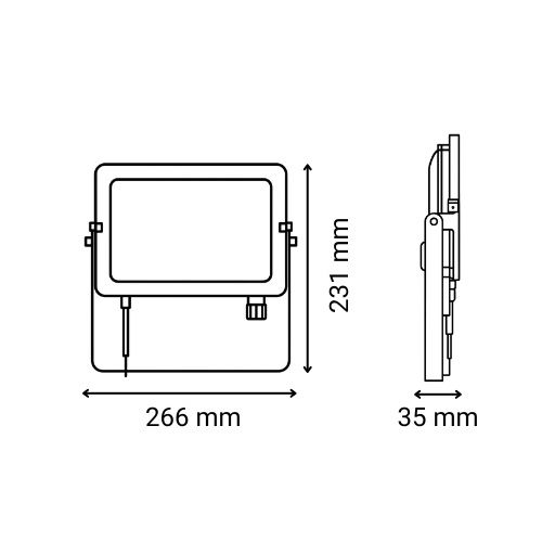 Projecteur extérieur LED extra plat TCIAO 230V 75W/100W 8270lm à 11400lm 3CCT noir réf. TLS8042 - schéma avec dimensions