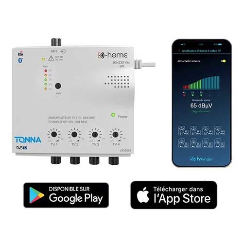 TONNA Amplificateur répartiteur intérieur 1 entrée 4 sorties 4x26dB - application D-Home 