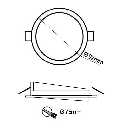 VISION-EL Anneau orientable rond pour spot encastré 92 mm noir - schéma avec dimensions