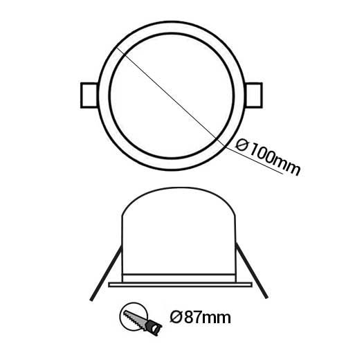 VISION-EL Support de spot BBC rond orientable 100 mm avec douille automatique blanc - schéma avec dimensions