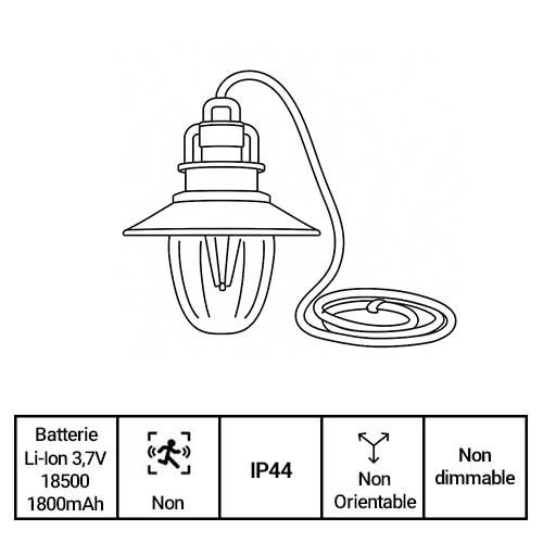 Fiche technique suspension LED 250lm rechargeable USB Watt & Home